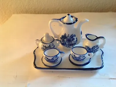 Miniature 10 Pcs - Delft Style Windmill & Floral Tea Set With Tray  • $12.71