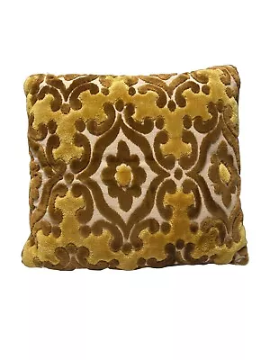 Vtg Cut Velvet Gold / Brown Floral Scroll Small Decorative Pillow 15  X 14  • $29.99