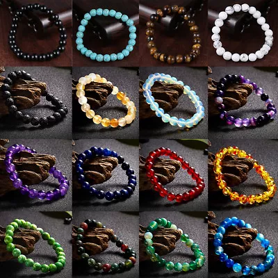 Handmade Natural Stone Bead Bracelets Stretchy Reiki Chakra Round Bead Bracelet • $7.59