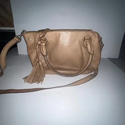 J Crew Purse Leather Tan Brown Satchel Pebble Leather Satchel W/ Crossbody Strap • $25