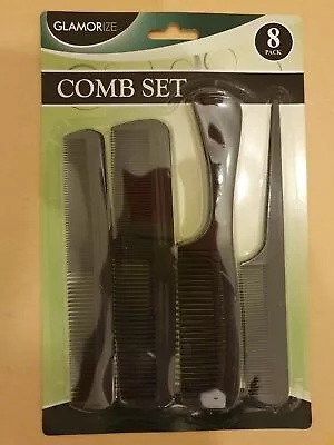 8 Pack Hair Comb Set Hairdressing Styling Professional Barber Top Quality Black • £3.95