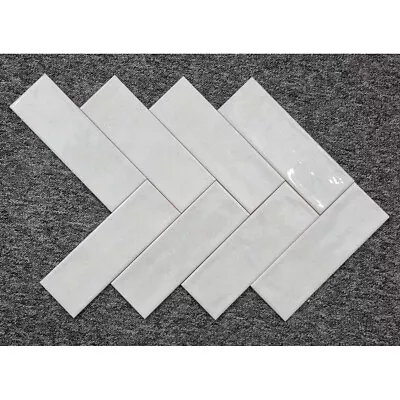 Subway Brick Flat White Metro Tile - 10x30cm Wall Tile Gloss -1box-28tiles • £1.99