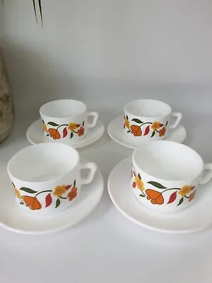 £16 • Buy French Arcopal Retro Coffee Expresso Cups And Saucers X 4 VGC  Milk Glass