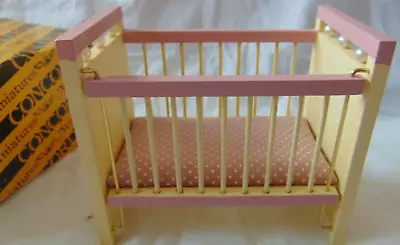 Vintage DOLLHOUSE CONCORD MINIATURES YELLOW/PINK BABY BED   1:12   4 1/2  Long • $13.95