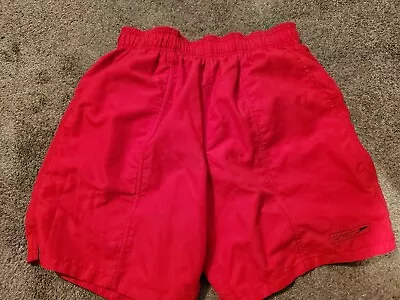 Men's Speedo Red Stretch & Tie Waist Mesh Lined Swim Trunks  Size Small • $17.26