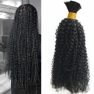 Afro Kinky Curly Human Hair Bulks For Braiding Malaysian Remy Human Hairs Black • $61.64