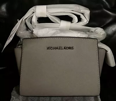 Michael Kors Selma Mini Messenger Leather Crossbody Bag (Pearl Grey NWT) • $108