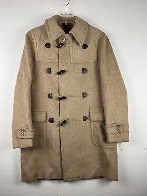 Vintage Lodenfrey Tan Wool Toggle Pea Coat Plaid Lined West Germany Size 42 • $64