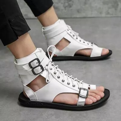  Sandals Men Faux Leather Roman Gladiator Sandal Lace Up Shoes Ankle Boots  • $46.16