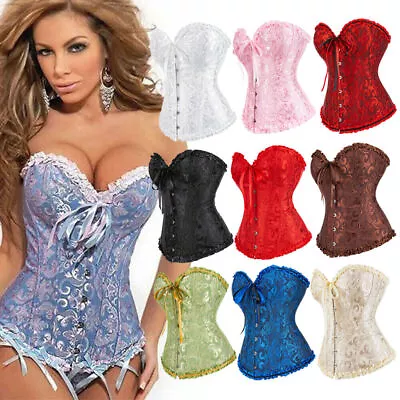 Lace Corset Satin Burlesque Corset Cutting Push-up Belt Waist Trainer Size 6/24 • £11.79