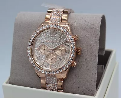 New Authentic Michael Kors Layton Rose Gold Crystals Glytz Women's Mk7285 Watch • $199.99