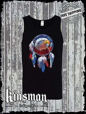 American Flag Eagle Indian Dreamcatcher Tank Top T-Shirt Native American • $17.95