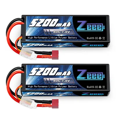 $35.82 • Buy 2pcs Zeee 5200mAh 80C 7.4V 2S LiPo Battery Deans Hardcase For RC Car Truck Heli