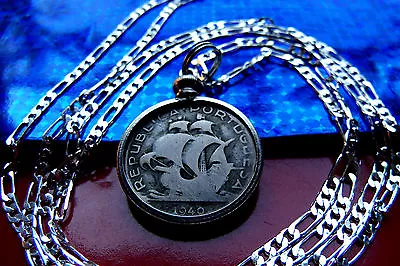$64.90 • Buy 1930-1945  Portuguese Silver Ship Coin Pendant 28  925 Sterling Silver Chain