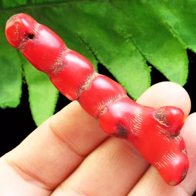 F34661 Red Coral Freeform Pendant Bead 68x18x9mm • $0.01