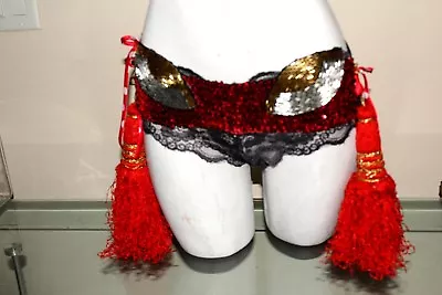 Vegas Showgirl Costume Burlesque Tassel Lace Bottoms Metallic Beading & Sequins • £43.71