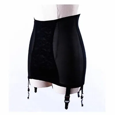 High Waist 6 Straps Pull On Longline Girdle Floral Lace Panel Garter Belt BE • £10.99