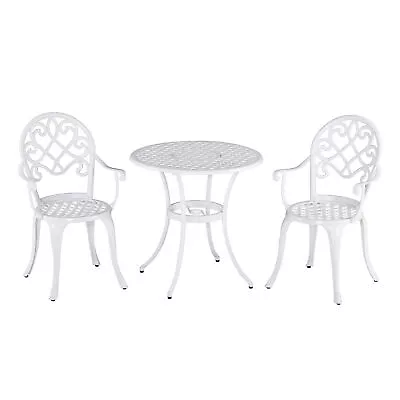 Outsunny 3PCs Garden Bistro Set Cast Aluminium Round Table With 2 Chairs White • £149.99