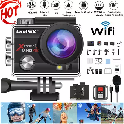 Campark 4K 20MP Action Camera UHD EIS Sports Cam WiFi With External Microphone • $81.09