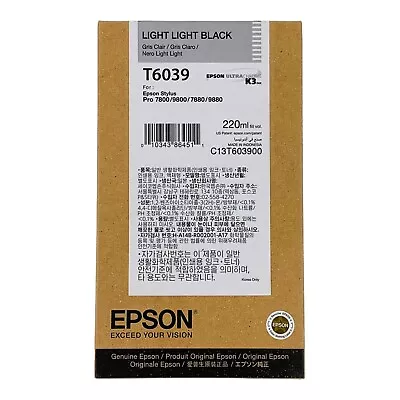 Genuine Epson T6039 Light Light Black Ink Stylus Pro 7800/9800/7880/9880 Exp9/23 • $58.26