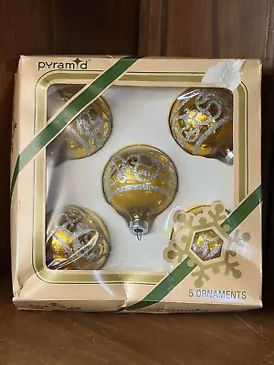 $8 • Buy Pyramid Vintage Glass Christmas Ornaments Gold With Glitter