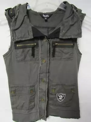 Las Vegas Raiders Womens M Touch Button Up Outerwear Vest W/ Hidden Hood B1 173 • $39.10