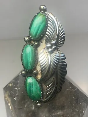 Long Malachite Ring Size 6.25 Navajo Leaves Sterling Silver Women • $128