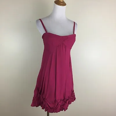 BCBGMAXAZRIA Womens Sz 2 Fuschia/Dark Pink 100% Silk Ruching Hem Bustier Dress • $8.45