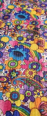 2 Yards 70s Groovy Psychedelic Flower Power Butterfly Fabric Bright Neon Retro • $49.99