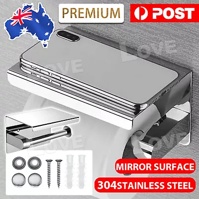 304 Stainless Steel Toilet Roll Holder Paper With Shelf Bathroom Wall Mounted AU • $15.85