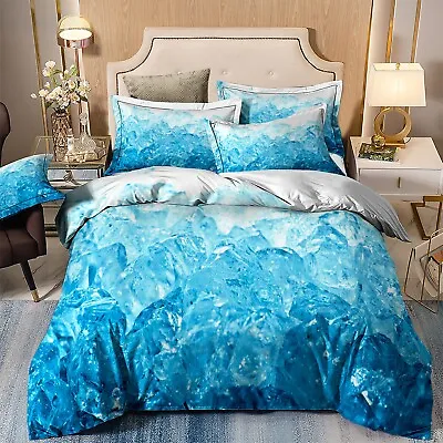 Blue Marble Floral Doona Duvet Quilt Cover Single Double Queen King Size Bedding • £15.56