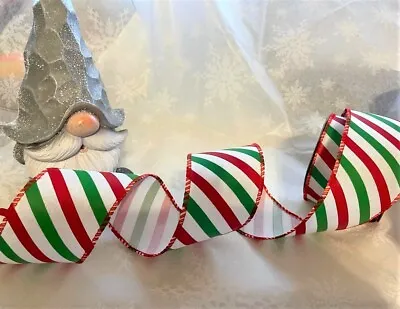 £2.30 • Buy Christmas CANDY CANE - Festive Red Green White - Luxury Wire Edged Ribbon 63mm