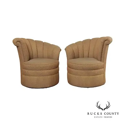 Thomasville Art Deco Style Custom Upholstered Swivel Club Chairs • $1095