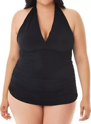 Magicsuit BLACK Plus Solid Yvonne Tummy Control One Piece Swimdress US 24W • $59.55