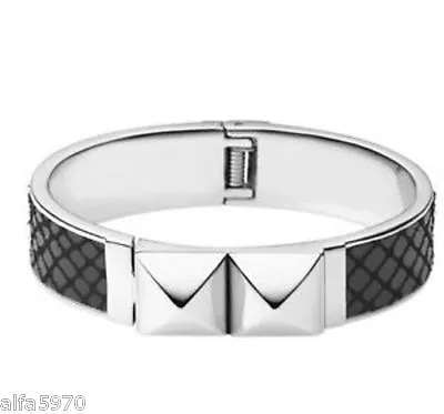 Michael Kors Hinged Pyramid Bangle Bracelet Black Glam Rock Stainless NWT • $68