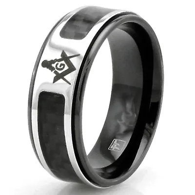 Titanium Freemasonry Masonic Faith Black Carbon Fiber Inlay Ring 8MM • $15