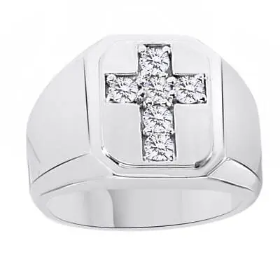8/9 CT ROUND Cut Simulated Diamond STERLING SILVER MEN'S CROSS SYMBOL RING • $1294.44