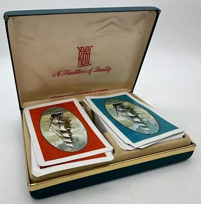 Vintage KEM Plastic Double Deck Playing Cards Clipper Ships Complete NICE 1947 • £23.16