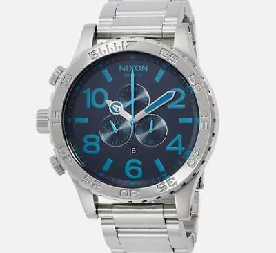 New NIXON Watch Silver Dark Blue A0832219 51-30 Chrono A083-2219 51 MM Genuine • $149