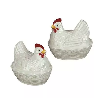 Andrea Sadek Ceramic White Hen On Basket Salt Pepper Shakers #61360 NIB *SHIPPIN • $10.39