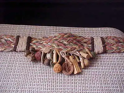 Macrame Belt Womens Small Braided Fall Colors Embellished Wooden Natural Items • $14