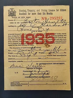 1935 N.Y. State Hunting & Trapping License New York Sporting Conservation • $9