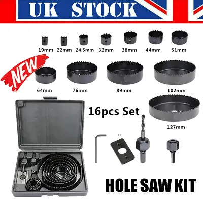 16PCS Hole Saw 19-127mm Set Circular Round Drill Cutting Kit Metal Wood Plastic • £10.99