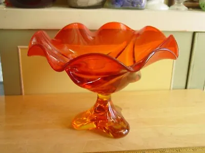 Vintage Viking Persimmon Three Foils / Epic Drape 3 Toed Pedestal Glass Bowl • $49.99