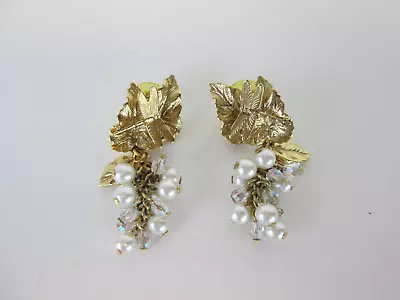 Vintage KIRKS FOLLY Gold Tone Dragonfly Grape Cluster Pierced Earrings • $34.99