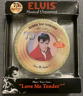 Elvis 75 Birthday Year Celebration Musical Ornament Gold Glitter Love Me Tender • $12
