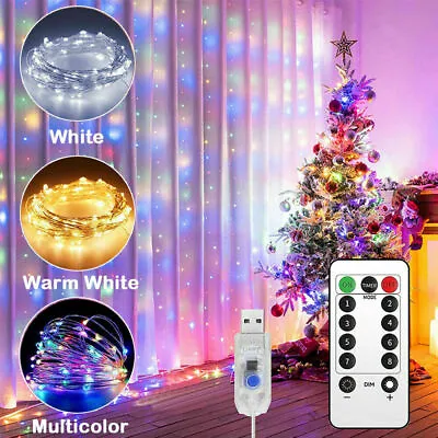 $8.59 • Buy 3M 300 LED Curtain Fairy String Lights USB Hanging Window Bedroom Wedding Decor