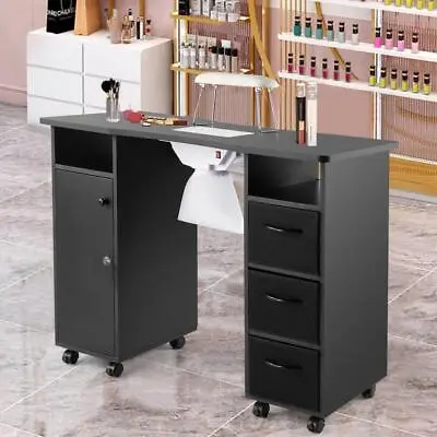 Manicure Table Nail Desk Beauty Salon W/ Dust Collector+Wrist Rest+Wheels+Drawer • $169.99