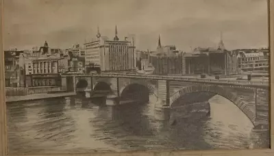 London Bridge Original Pencil Drawing H C Low 1940s WW2 Era OOAK 14x9  • £75