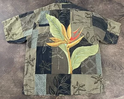 Tommy Bahama Silk Hawaiian Shirt Men’s L Patchwork Palm/floral Relax Beach Camp • $34.95